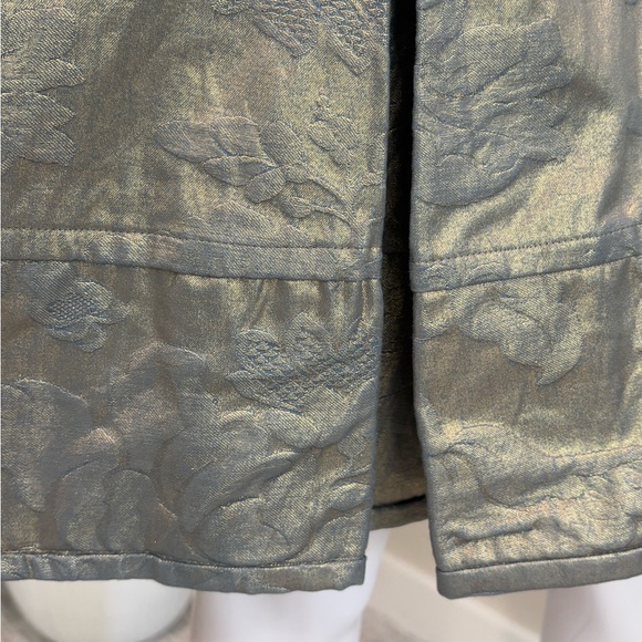Charles Nolan Floral Jacquard Gold Metallic Coated A-Line Pleated Skirt Size 4 - Picture 6 of 12